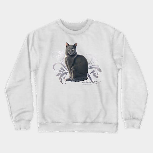 Grey Shorthair Cat Crewneck Sweatshirt by Sylvanmistart